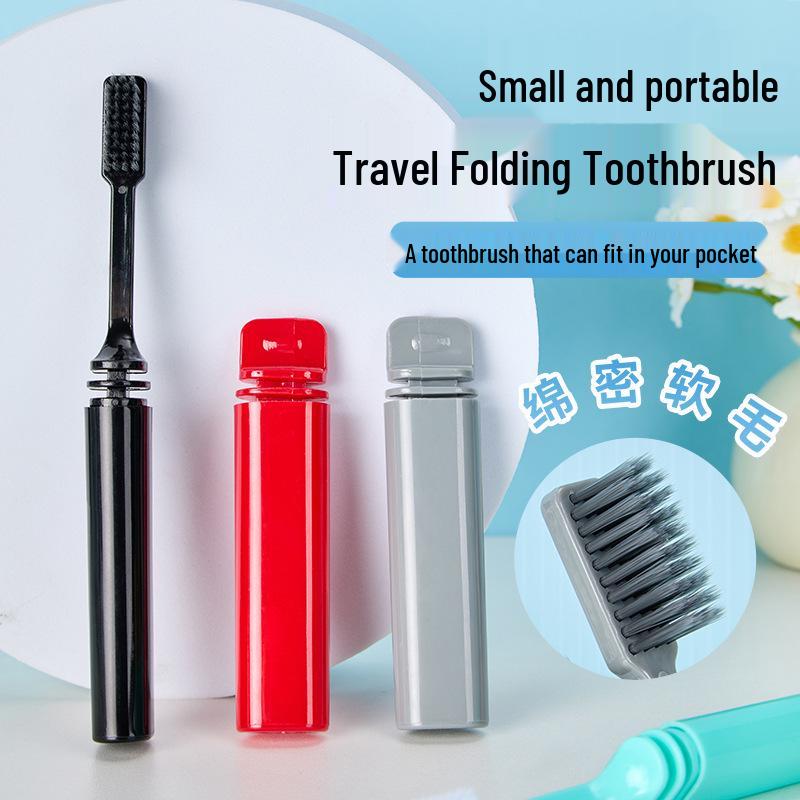 Bamboo Charcoal Soft Bristle Folding Travel Toothbrush Set - Multicolor, Customizable Logo, Hotel-Ready