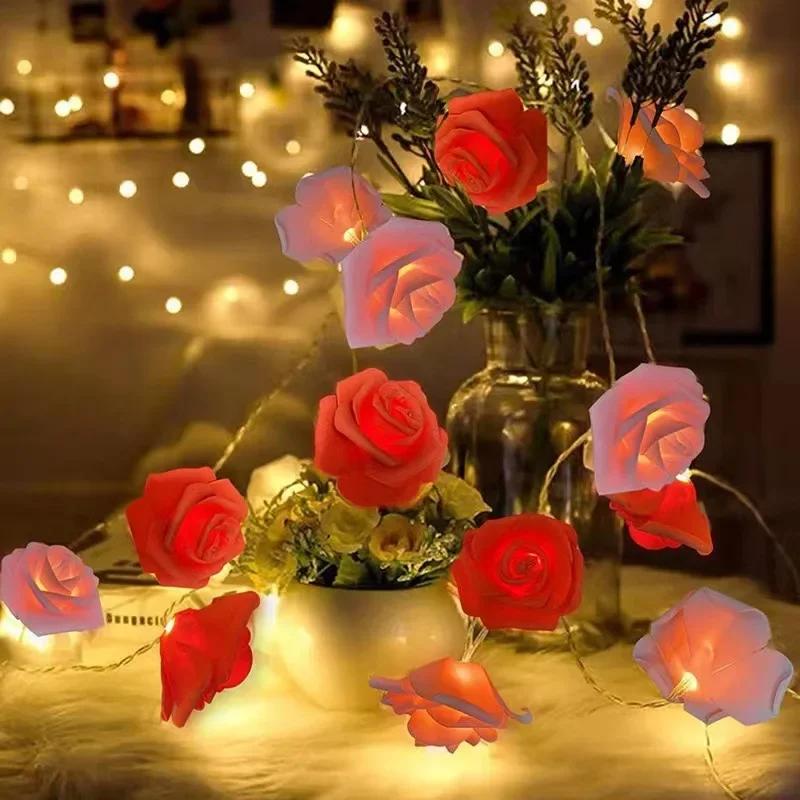LED Pink Rose Flower String Lights USB powered for Wedding Home Party Birthday Festival Indoor Outdoor Decorations 1.5M/3M
