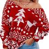 V-neck Double-sided Irregular Smock Sweater, Backless and Off-the-shoulder Christmas Snowflake Pattern Long-sleeved Women's Top