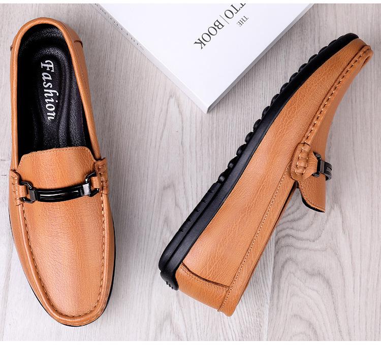 Men's Cross-Border Slip-On Leather Driving Moccasins - Casual Low-Top, Large Size Cowhide Shoes for Spring and Autumn