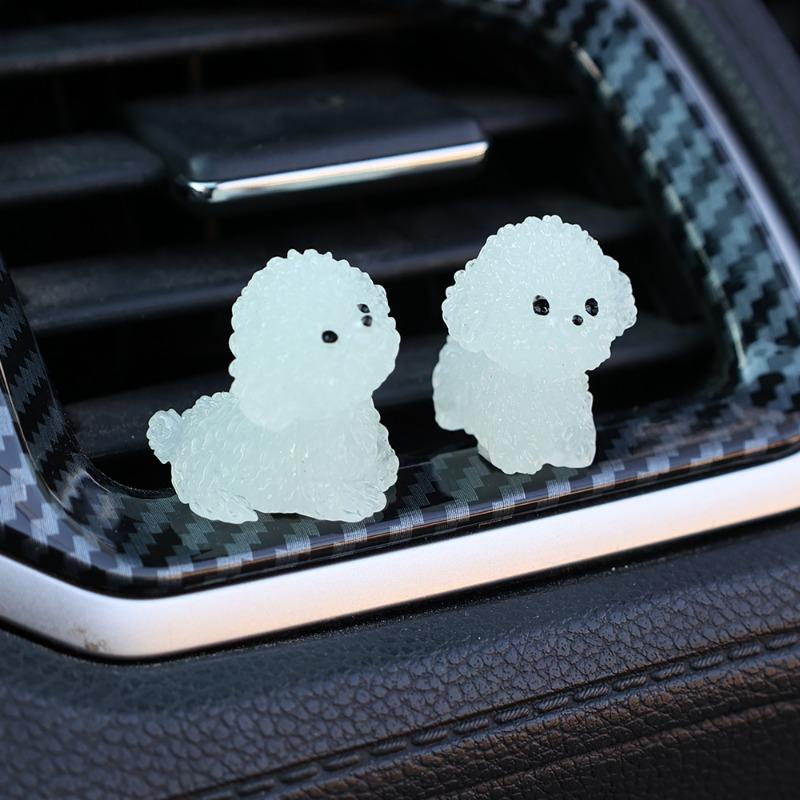 Luminous Cute Puppy Bichon Frise Small Ornaments Car Center Console Lighting Decoration Universal Cars Interior Accessories