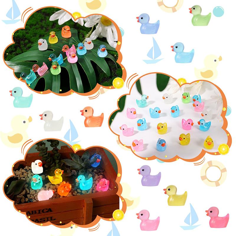 100Pcs 1.8Cm Mini Fluorescence Rainbow Duck Toy Cute Yellow Ducks Glow In The Dark Diy Handicraft Micro Landscape Decoration Toy