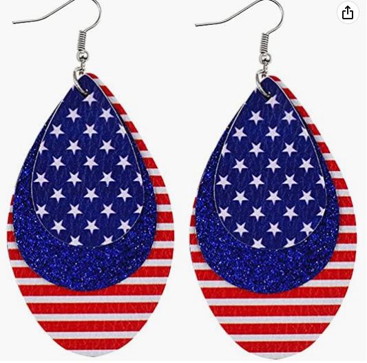 American Flag Star Stripe Elements Independence Day Leather Earrings Election Theme Diy
