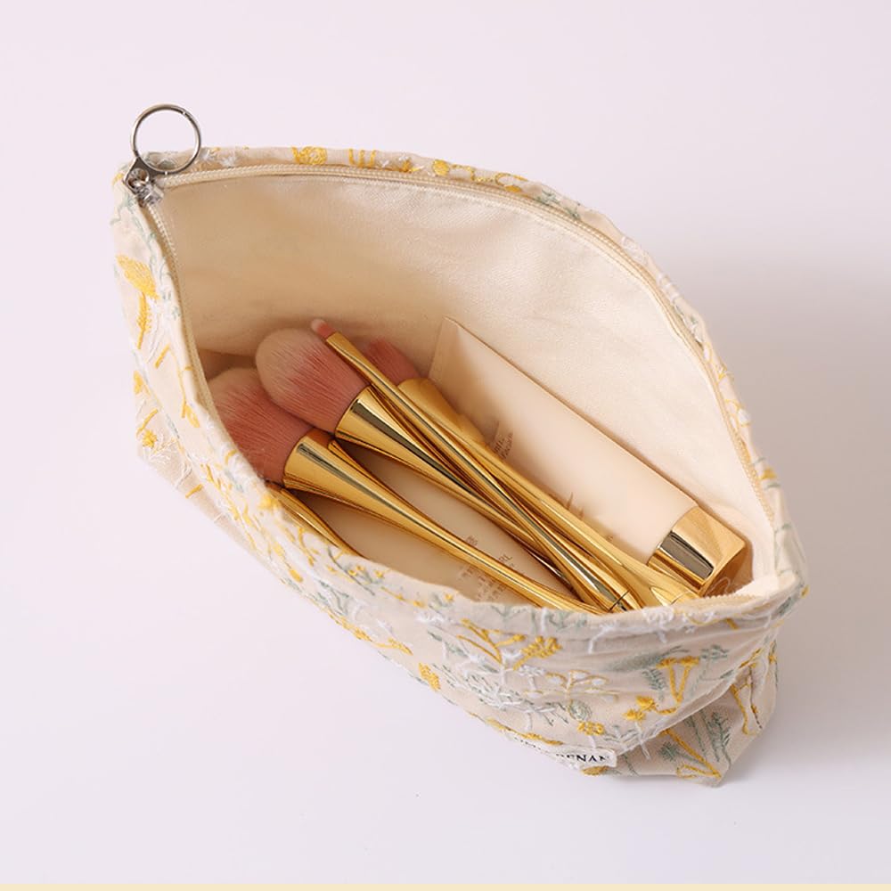 Dekori Large Makeup Pouch with Cute Floral Zipper Cotton and Large Travel Makeup Toiletry Perfect for Storing Cosmetics and Small Items Women's