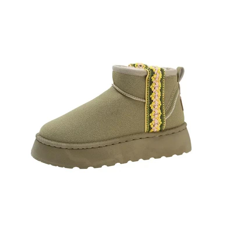 Fashion Women's Ankle Snow Boots Round Toe Booties Shoes for Woman Elegant With Low Heels Boot Designer Luxury Large Size Warm 39 Pu Y2k