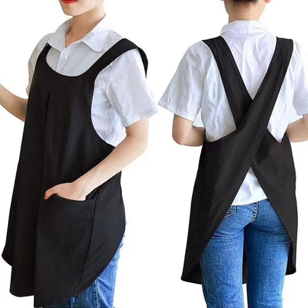 

Portable Design Cotton Linen Cross Back Apron, Solid Color Sleeveless Unisex Breathable for Baking Cooking Home Work
