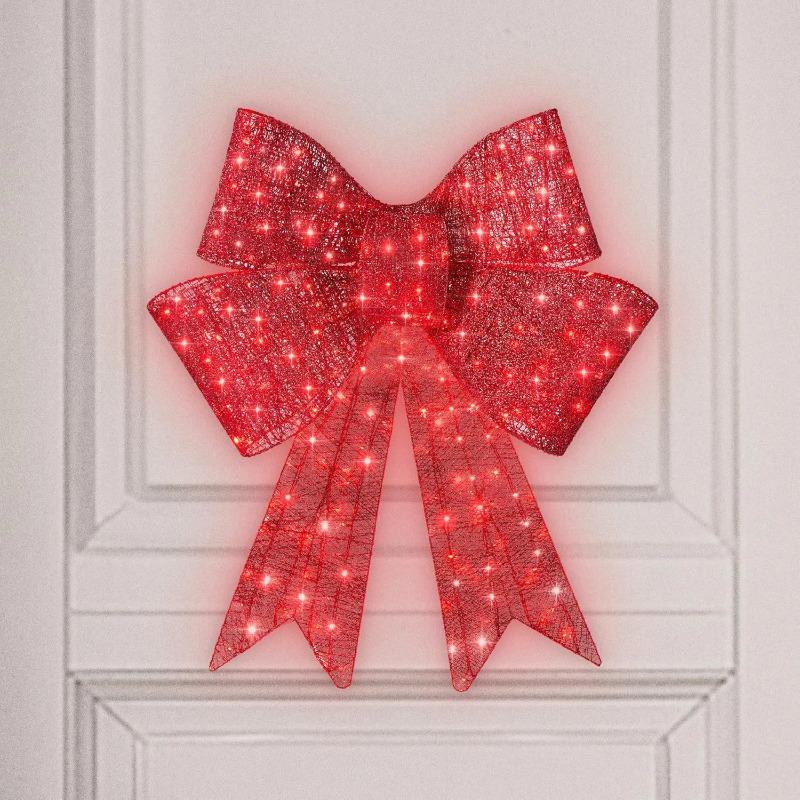 24in Christmas Red Bow LED Light Large Bow Decorat Wreath 2027 New Year Holiday Garland Pendent Home for Xmas Bows Stair Decor