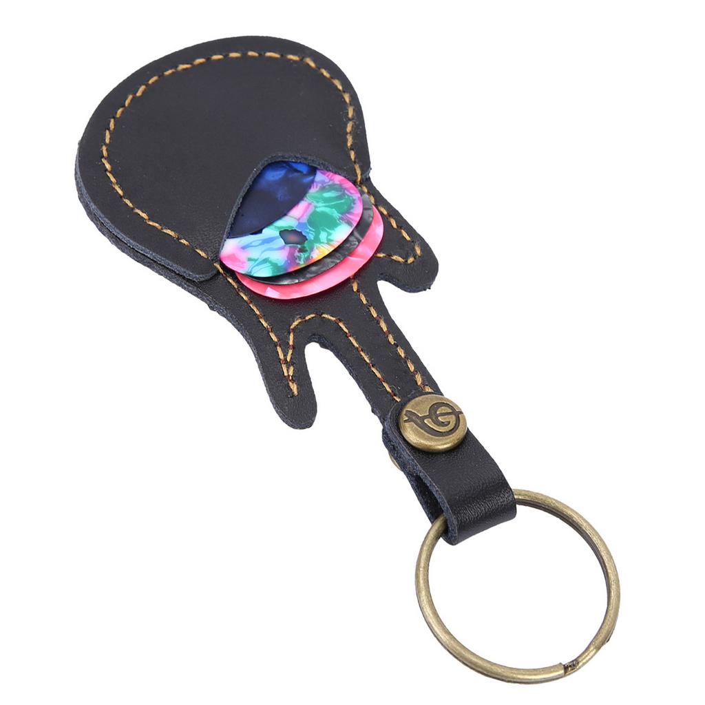 Portable Leather Brass Guitar Pick Bag Sleeve Holder Including Pick Accessories (Black)