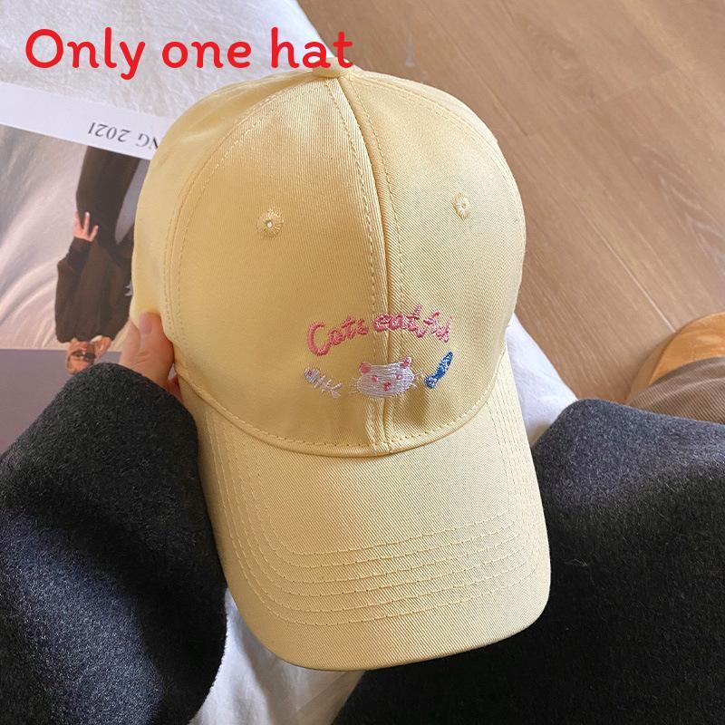 Spring Summer Fashion Baseball Cap With Cat Embroidery And Wide Brim Sun Hat For Women