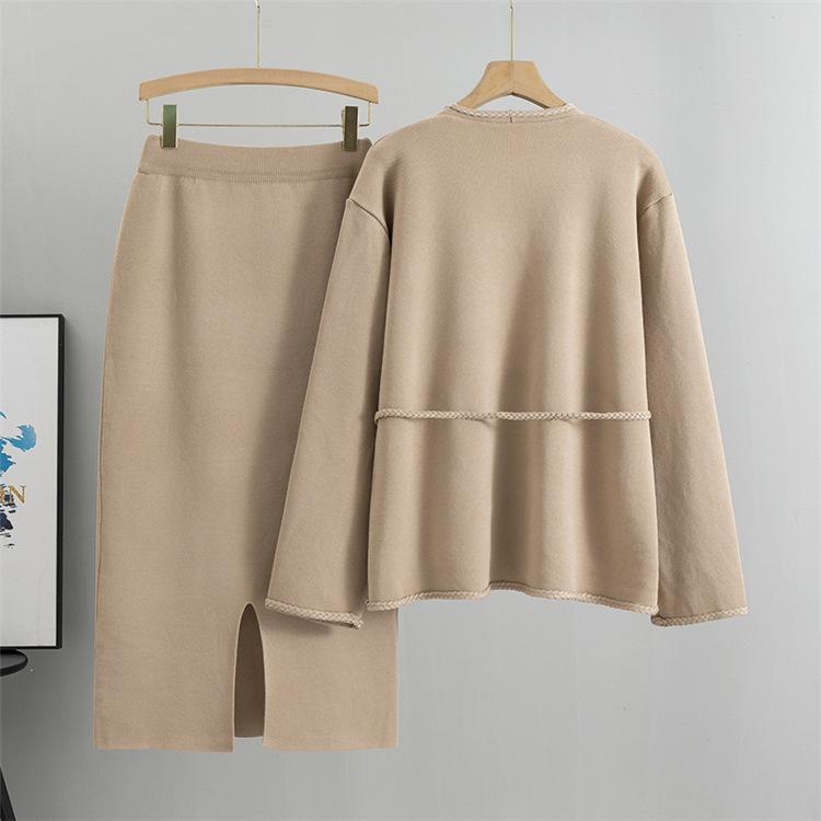 Women's Knitwear Two-piece Set Autumn Winter Knitted Cardigan Hip Skirt Set  V-neck Cardigan Pencil Skirt Two-piece Outfits