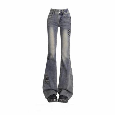 Jeans de Mujer de Primavera Otoño con Lazo Micro Acampanados Moda Diseñador Cintura Alta Favorecedores de Figura Pantalones Largos