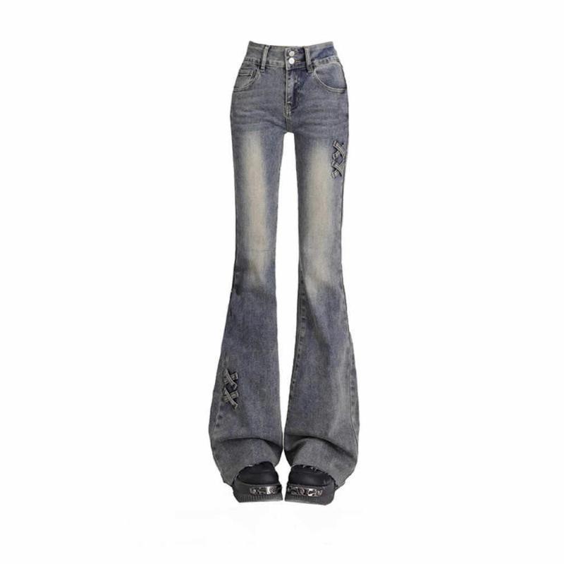 Frühling Herbst Neu Damen Schleife Micro Flare Jeans Mode Designer Hohe Taille Figurbetonend Lange Hosen