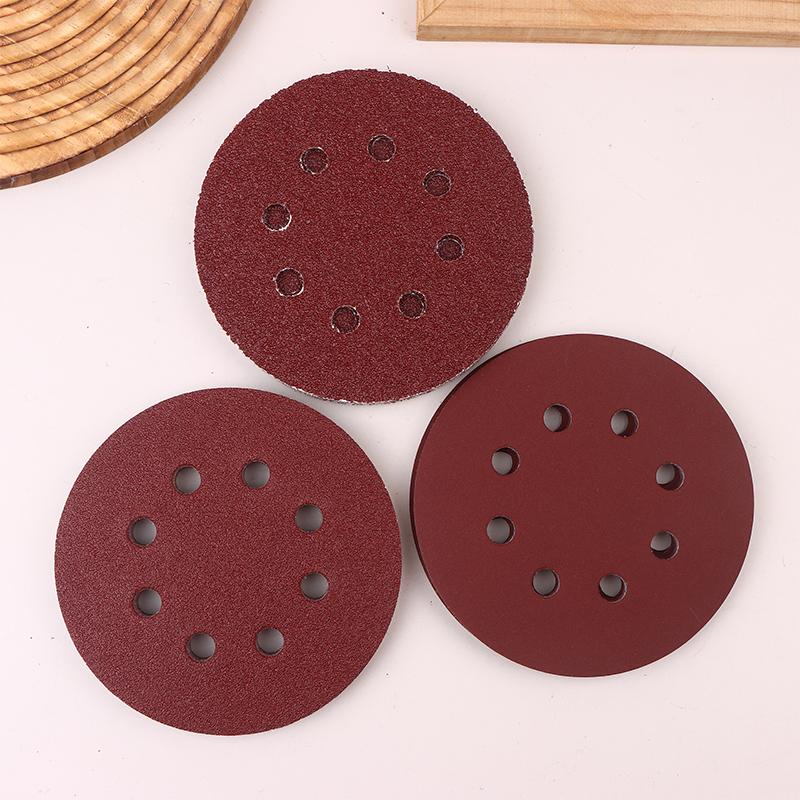 10Pcs 5 Inch 8-Hole Alumina Sanding Pad Sanding Sheet Polishing Sand Paper Sanding Discs Abrasive Polishing Tool For Metal Wood