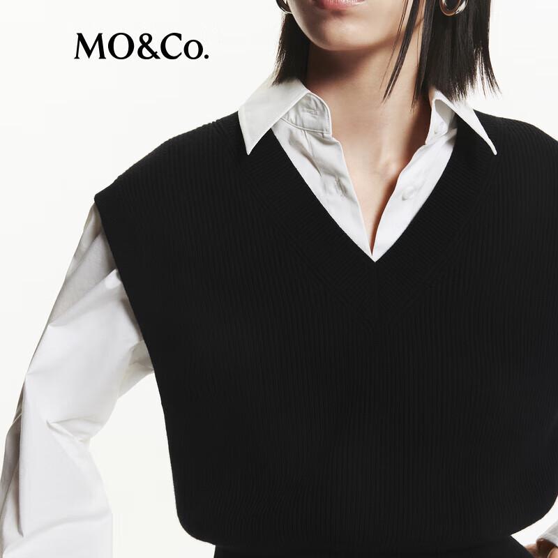 MO&Co. Black Wool Blend Vest & White Shirt Two-Piece Set
