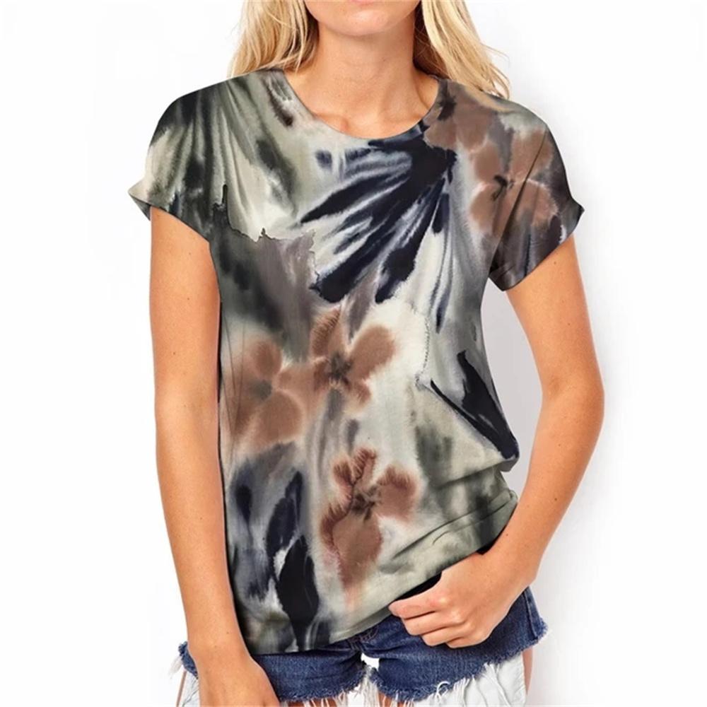 

Простая повседневная женская футболка с круглым вырезом, 3D тай-дай, градиентом, 3D краской и забавным узором, летняя модная женская футболка с короткими рукавами 8XL