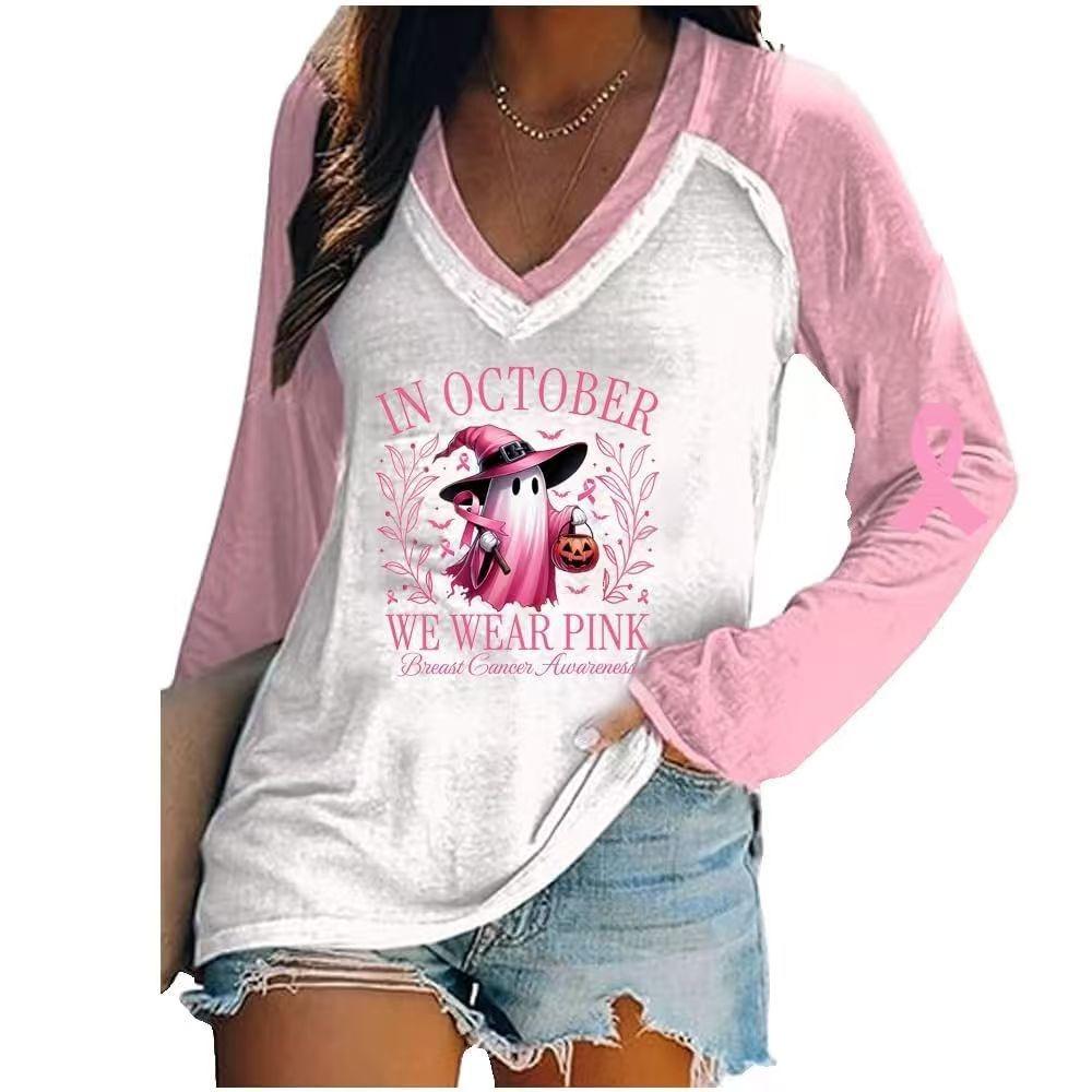 New Easter 3D digital printed women's V-neck long sleeved T-shirt