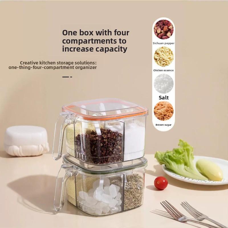 Organizador de especias transparente para cocina, caja de almacenamiento multifuncional con compartimentos