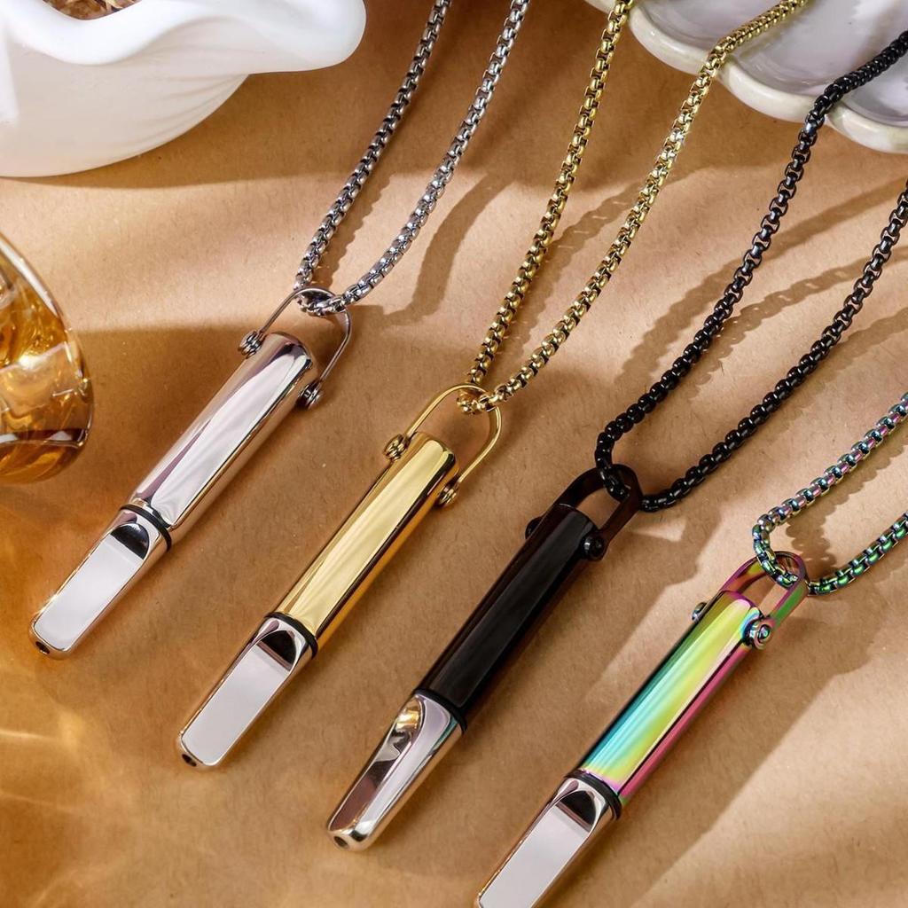 European Luxury Titanium Steel Pendant Necklace: Elegant Meditation Whistle for Calming and Versatile Hip Hop Fashion.