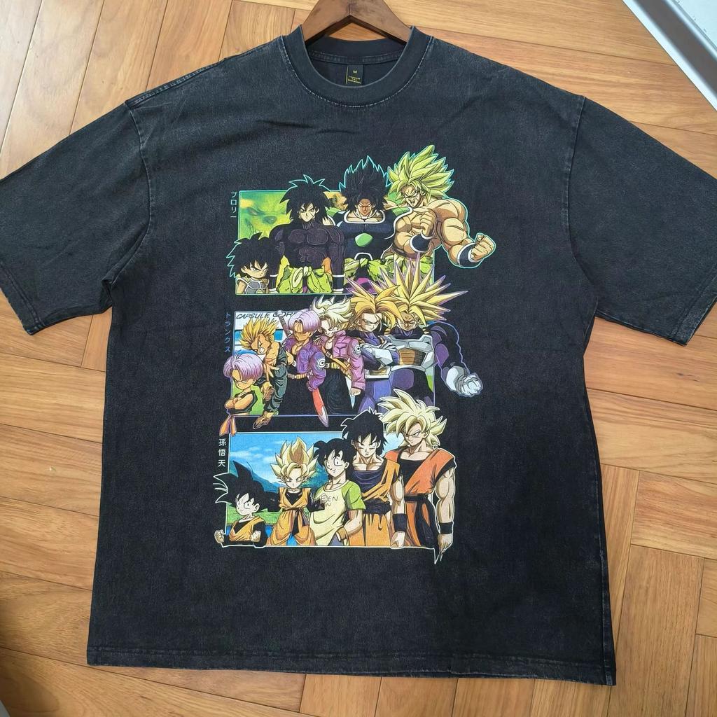 American Retro Heavy Washed Old Cartoon Printed Short-Sleeved T-Shirt Men'S And Women'S Oversize Half-Sleeved T