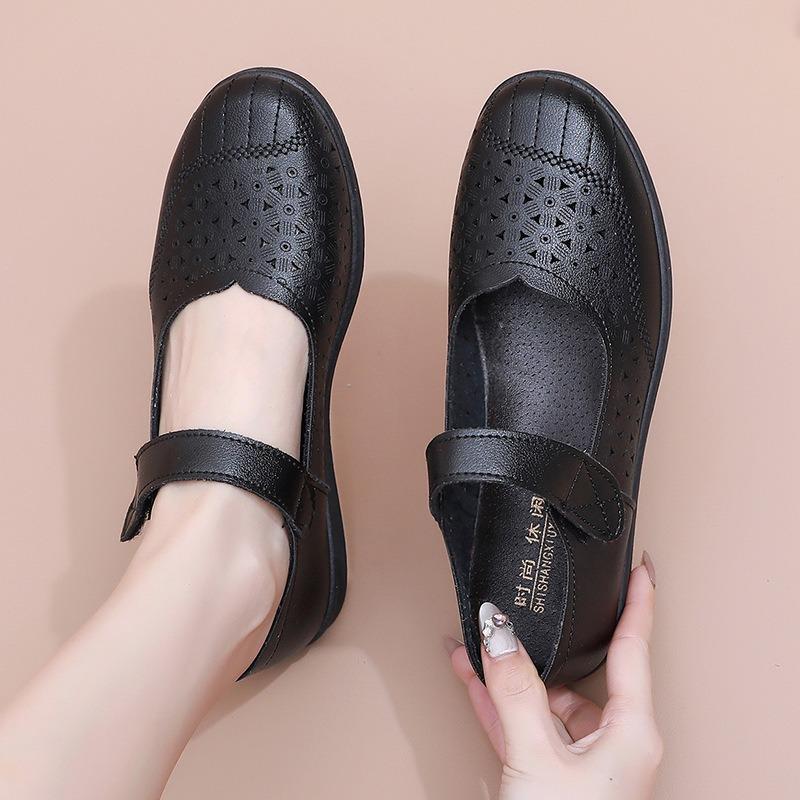 Soft-soled Shoes Baotou Sandals Women's Comfortable Non-slip Single Shoes Medium and Old Hollow Hole Shoes Elderly Leather Shoes Summer