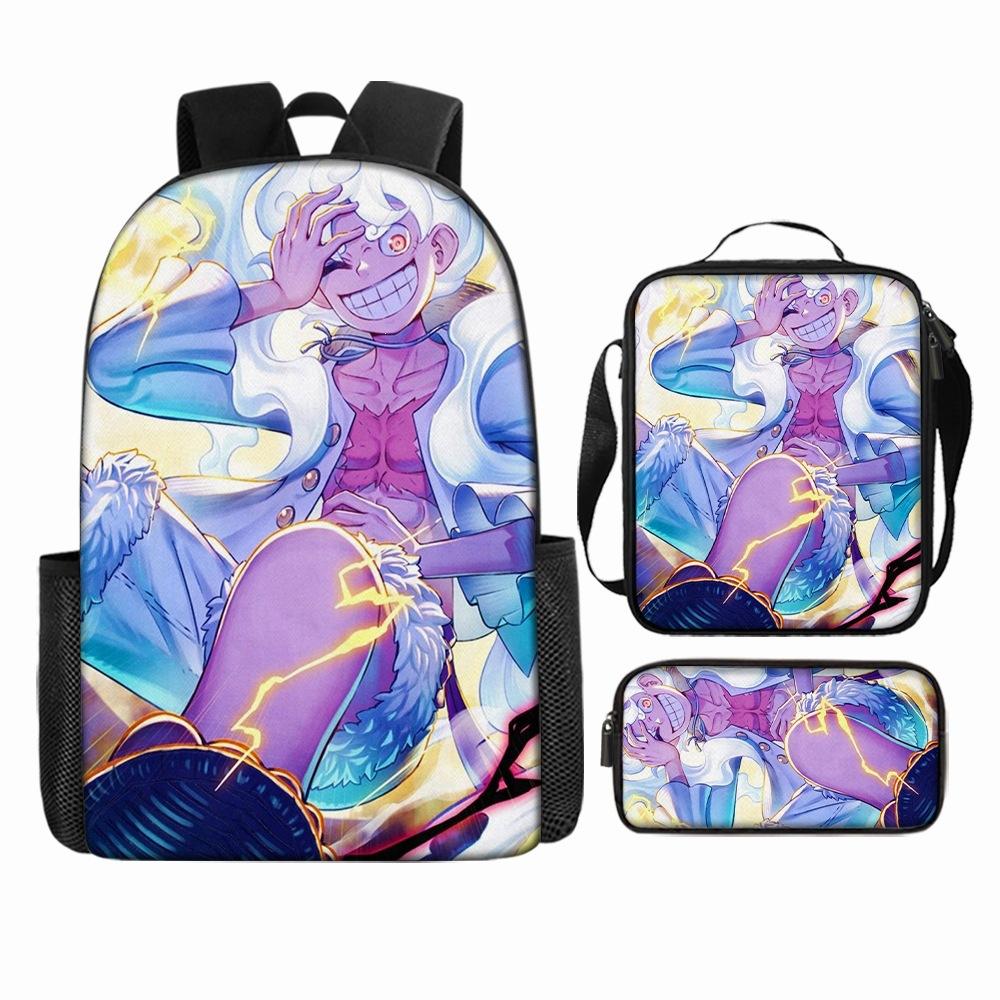 Anime Rucksack Set One Piece Naruto Schultasche für Jungen Schüler Laptop Rucksack Umhängetasche Federmäppchen 3-teilig Große Kapazität Wasserdicht