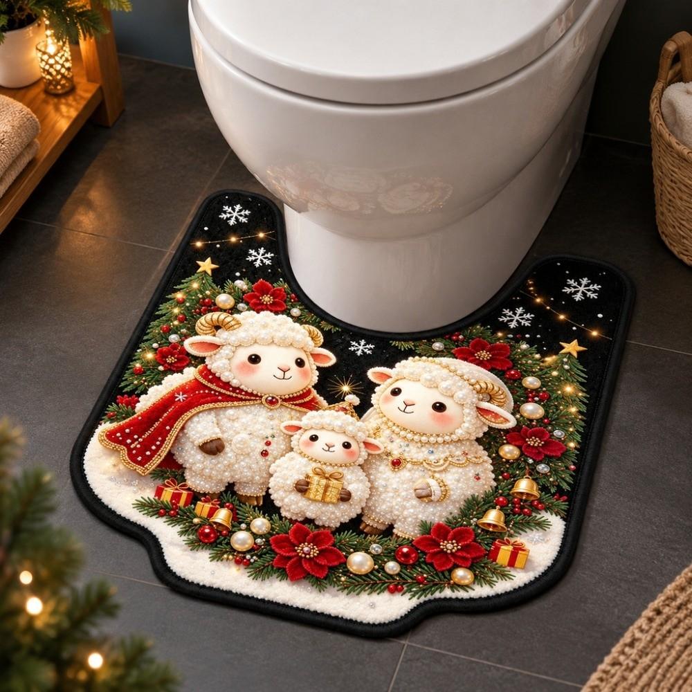 Absorbent Bathroom U-shaped Mat Christmas Theme Bath Mat Fun Toilet Floor Rug Household