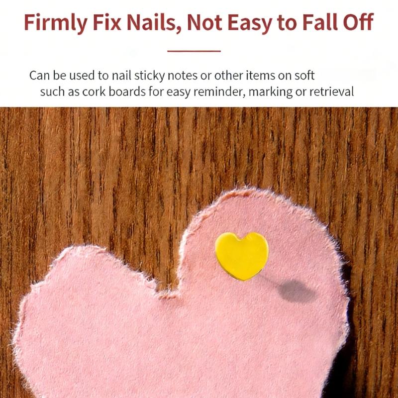 100Pcs Heart Shape Metal Push Pins Cork Notice Board Pin Decorative Thumb Tacks for Display Document Picture Note Memo