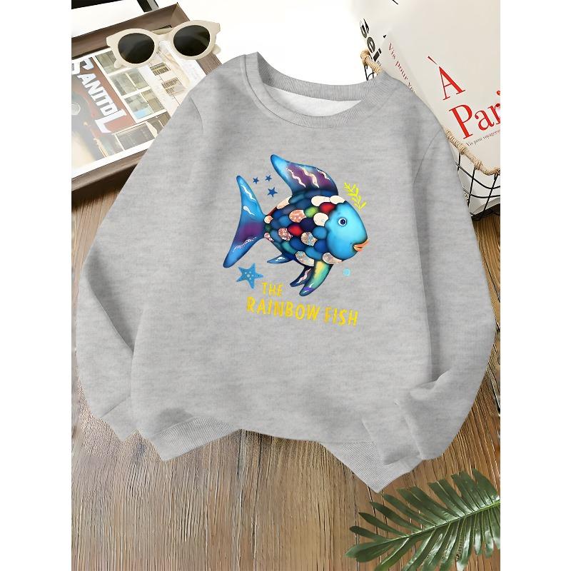 Kids Unisex Crewneck Sweatshirt, The Rainbow Fish Starfish Print Soft Fleece Pullover Suitable For Kids Over 4 Years Old