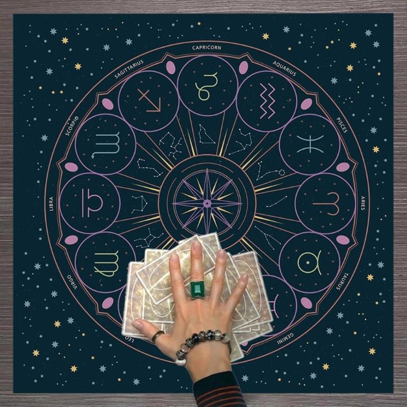 12 Constellations Astrologys Tablecloth Altars Cloth Square Divinations Cards Table Cloth Witchcrafts Deck Cloth Endurin