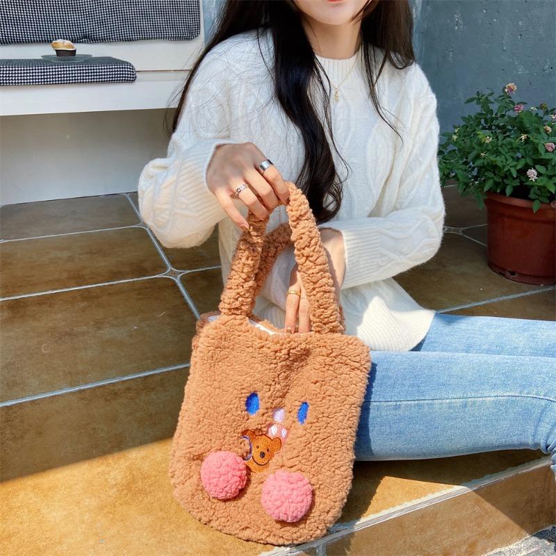 011 Plush Portable Cute Blush Bear Embroidered Cartoon Portable Shoulder Bag Hairy Handbag