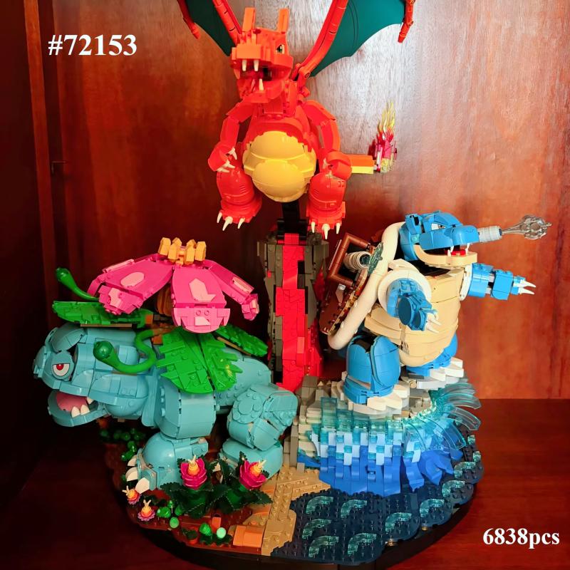 6838PCS 72153 Building Blocks Set Venusaur Charizard Blastoise 3 Figures Creative DIY Assembly Bricks Home Decor Model Toy Gift