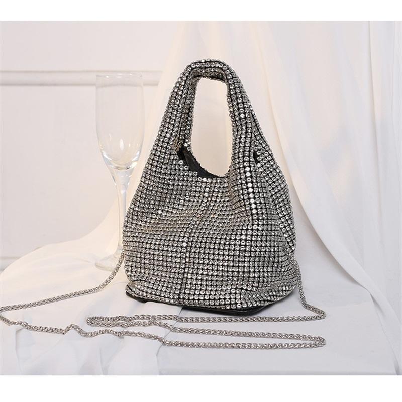 New Handmade Rhinestone Bucket Evening Bag Women Chain Crossbody Top Handle Vest Purse For Wedding Banquet Party