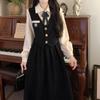 French College Style Black Dress Women's Autumn and Winter Bar Mitzvah Fake Two Skirts