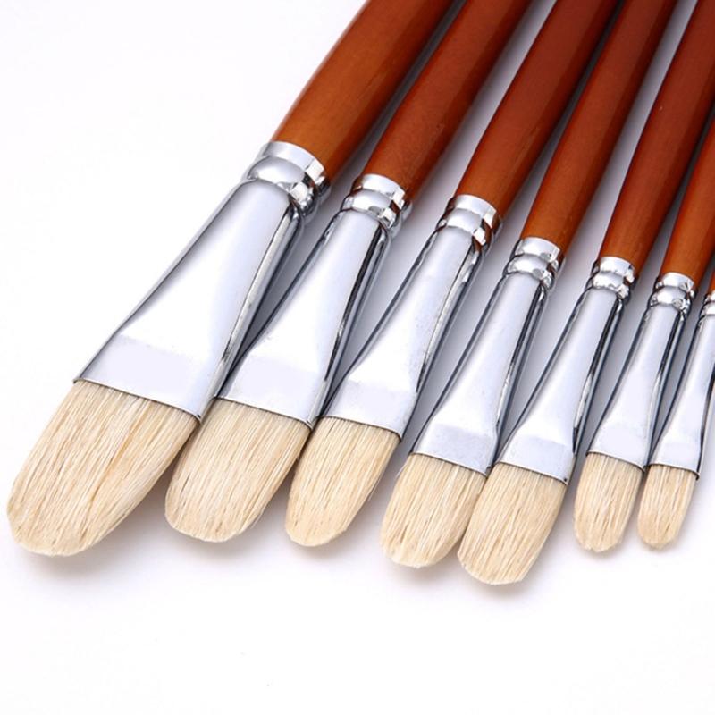 7Pcs Artist Paint Brush Bristle Paintbrush Wood Handle Paint Brush for Oil Acrylic Watercolor Gouache Painting
