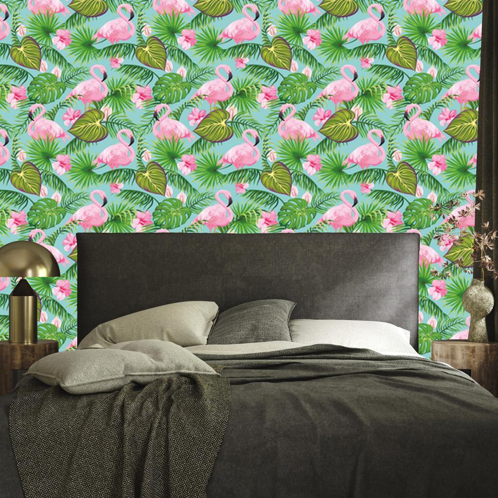 Flamingos, flowers and tropical leaves wallpaper for living room and bedroom 50x1000