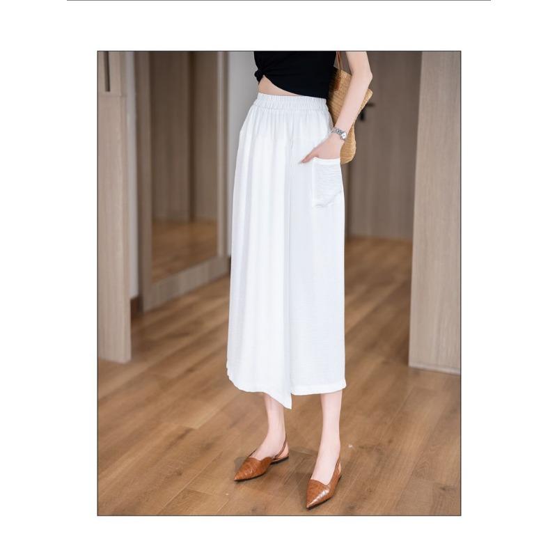 Womens Solid Split Wide Leg Pants Casual High Waist Culottes Skirt Pants