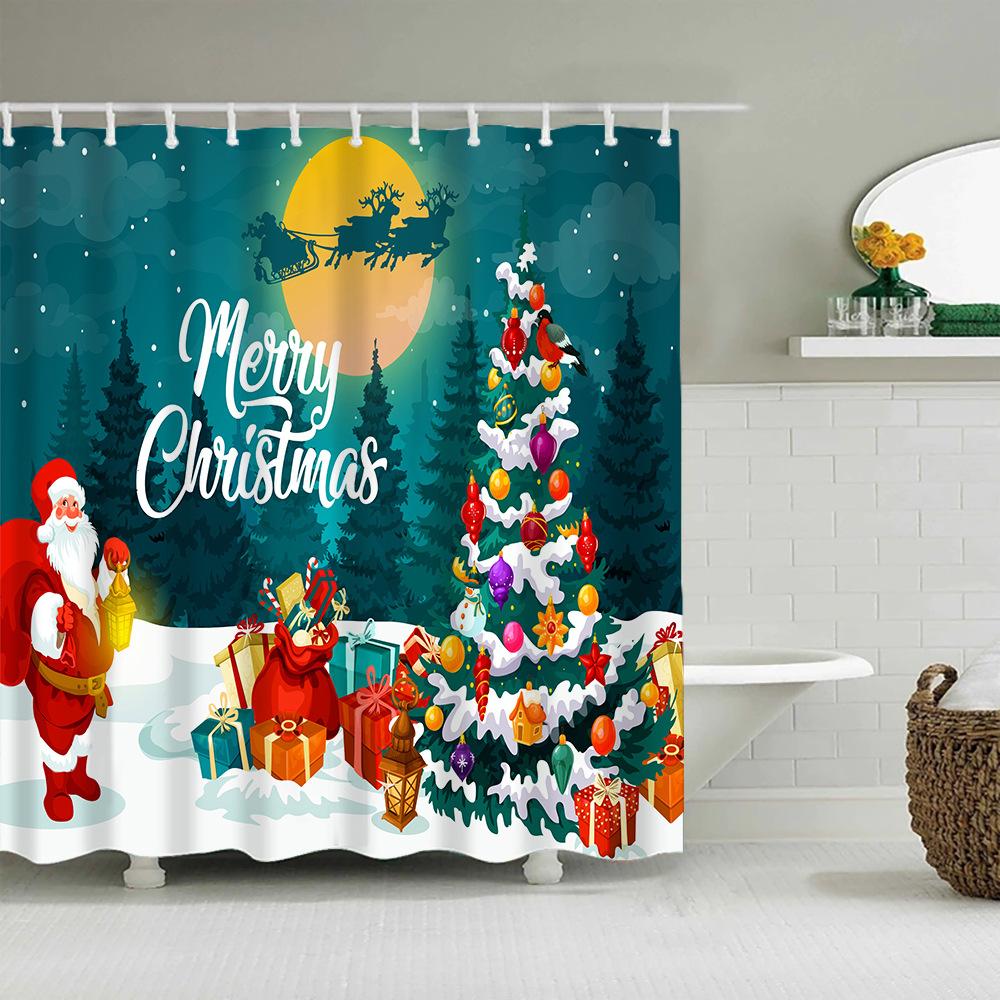 Christmas Decor Shower Curtains 3D Santa Claus Snowman Elk Tree Bathtub Screen for Bathroom Waterproof Polyester Bath Curtain