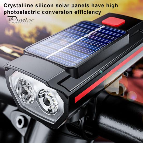 Universal Bike Front Light with Horn Multi-Functional Solar-Powered High Brightness Long-Range Illumination Bicycle Light