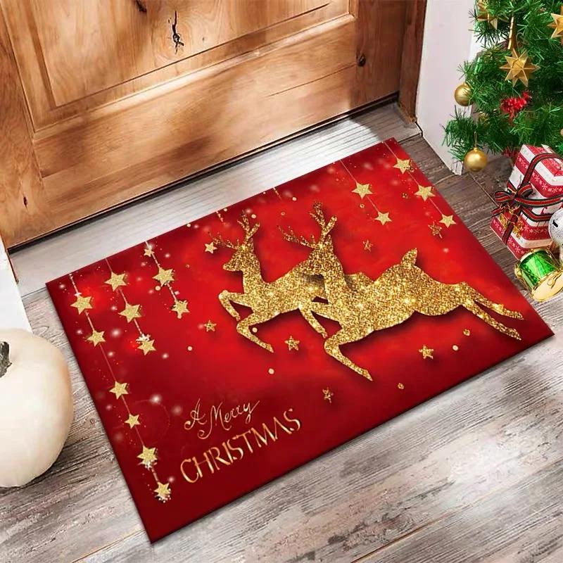 Christmas Decoration Cartoon Crystal Velvet Carpet Non-slip Soft Living Room Bedroom Holiday Atmosphere Rug Home Decor