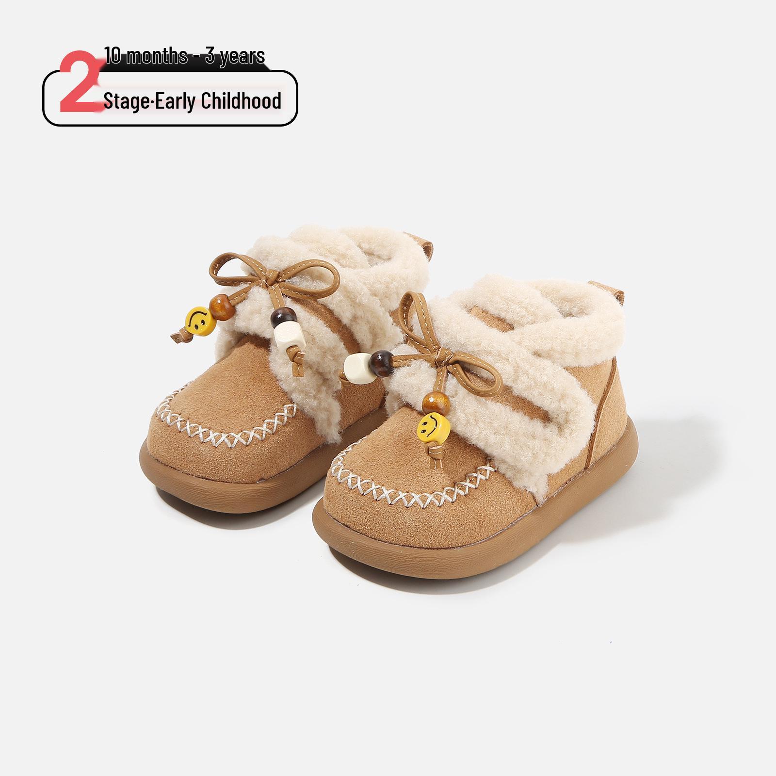 

Winter Leather Baby Boots with Bow Knot and Beaded Design - Velvet-Lined, Fashionable, Versatile, Comfortable. Factory Order 16-20 (120 pairs) верблюд