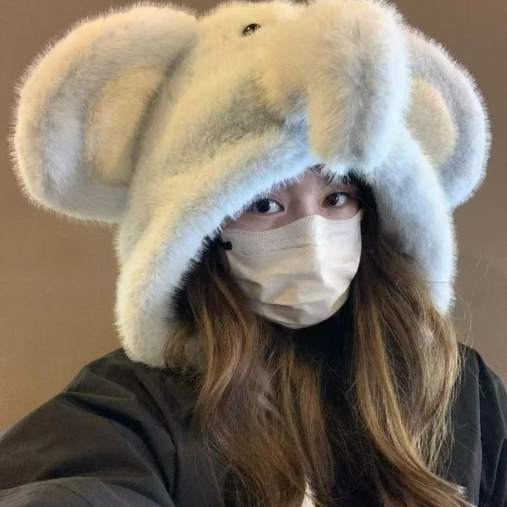Plush Winter Balaclava Hat Cold-proof Fluffy Elephant Pullover Hat Fashion Beanies Cap  for Women