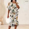 Women Plus Size Two Piece Skirt Set Round Neck Batwing Sleeve Printed Ruffle Hem Top Fishtail Skirt Red Black Gray
