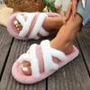 Women Cross Strap Fluffy Slippers Patchwork Platform House Shoes Non-Slip Comfortable Indoor Outdoor