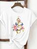 (Asian Size) Print Tee Printing Flower Style Top Women Woman Fashion Clothing T Shirt  Female Short Sleeve Graphic T-shirts