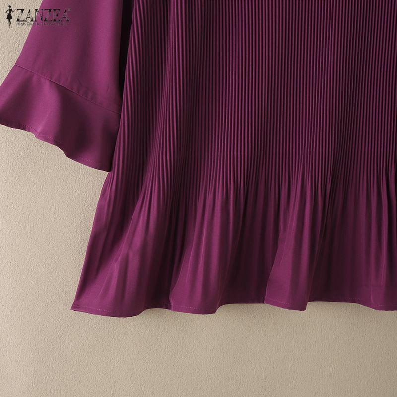 ZANZEA Damen Casual Umlegekragen 3/4 Ärmel Lockere Bluse