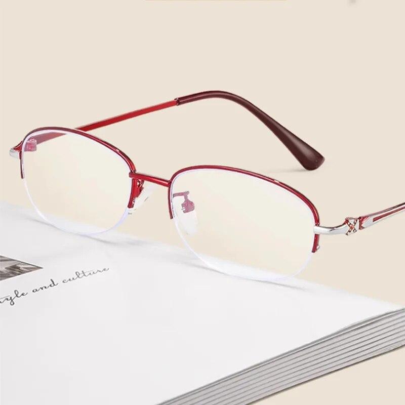 New Women's Anti-blue Reading Glasses Half Frame Hanging Wire Fashion Business Presbyopia Glasses Reading Glasses For The Elderl