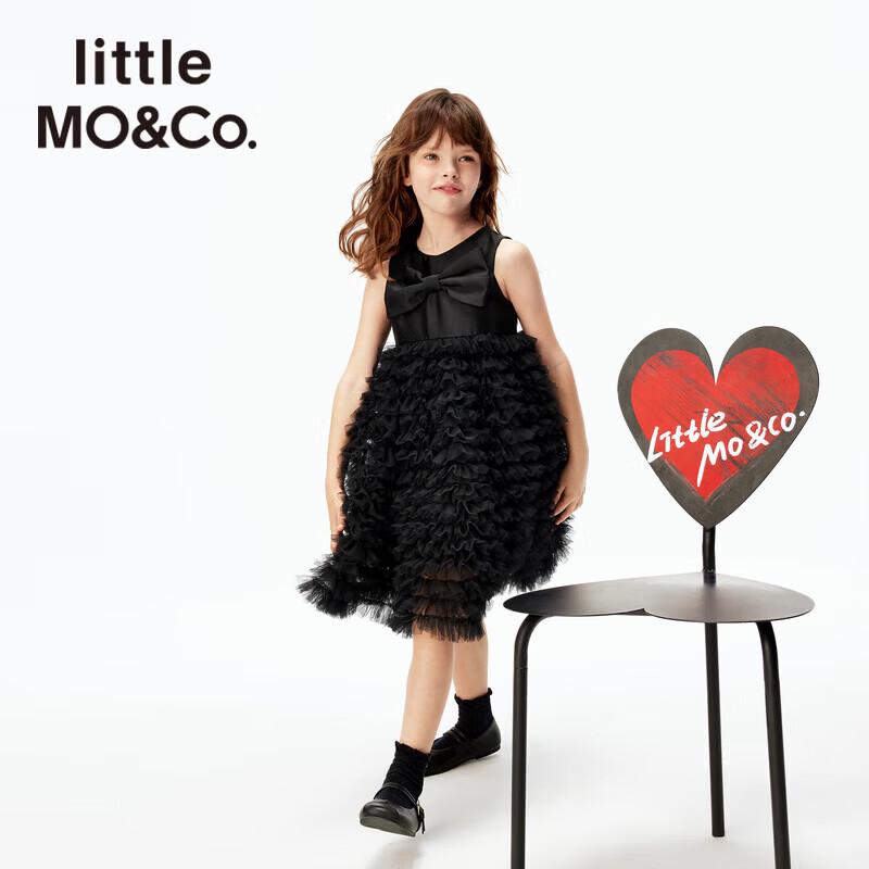 Little MO&Co. 2025 Autumn Girls' Black Bow Mesh Tutu Dress