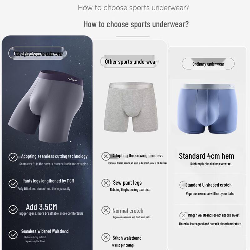 Miiow Men's Long Leg Anti-Chafing Sports Boxer Briefs