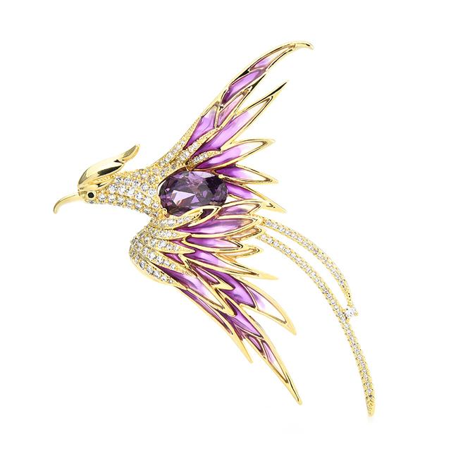 Crystal Phoenix Bird Brooches For Women Men Color Enamel Flying Beauty Bird Party Office Brooch Pin Gifts