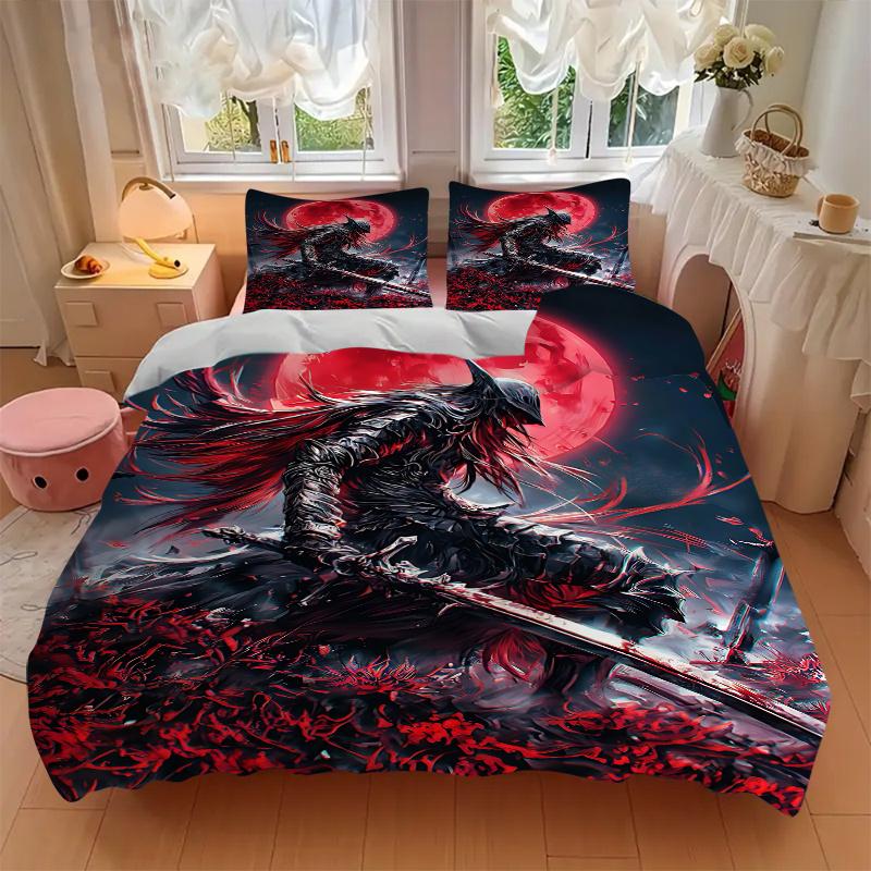 3 Stück Blutmond-Krieger Fantasy-Kunstdruck Heimdekoration Bettwäsche-Set - Universelles Dreiteiliges Set für Schlafzimmer, Gästezimmer, Wohnzimmer, Hotel - Perf